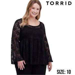 NWT Torrid Black Lace Babydoll Top - Size: 10 (M/L)